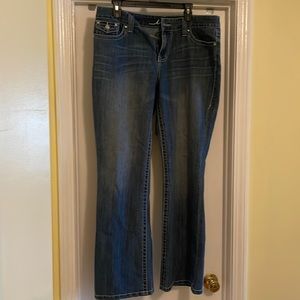 Denim bootcut with white trim size 14